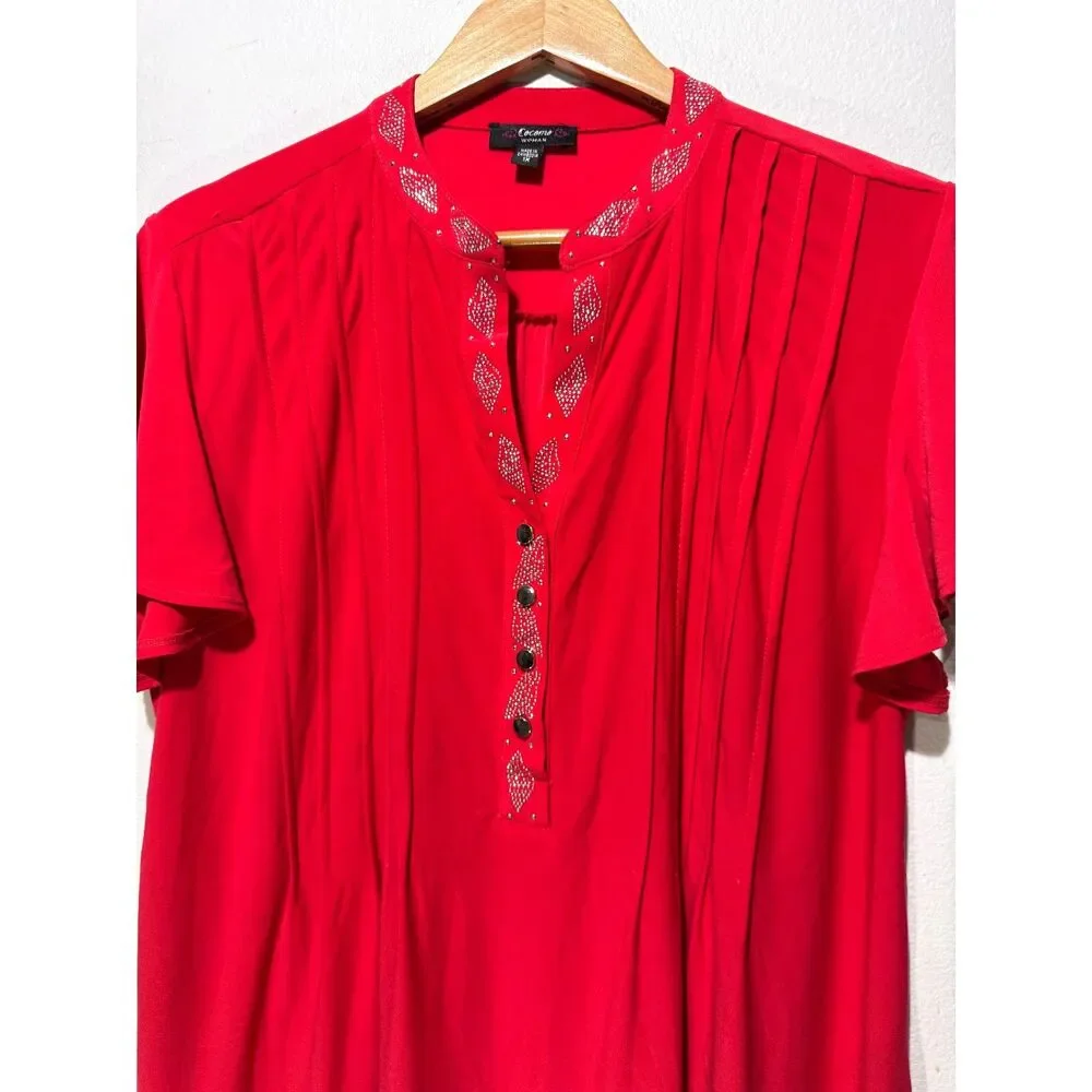 Cocomo popover shirt romantic saint valentine festive red plead casual women 1X